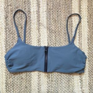 Blue Zip-Up Bikini Top